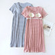 ຊຸດກະໂປ່ງແຂນສັ້ນ Modal summer striped padded nightgown