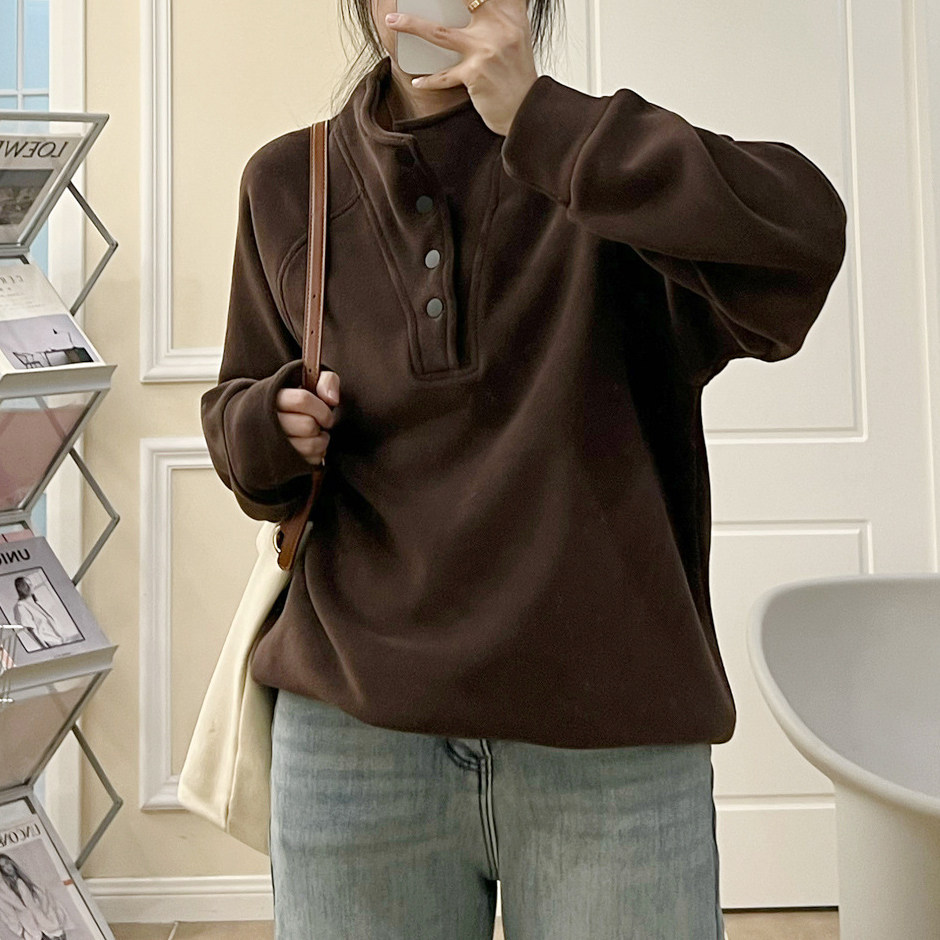 冬季哺乳衣喂奶上衣奥粒绒半高领按扣百搭宽松休闲插肩袖打底卫衣,淘宝优惠券,粉丝福利购,淘宝优惠卷