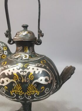 错金银天鹅提壶仿古青铜器摆件镇宅开业庆典古玩家居装饰礼品
