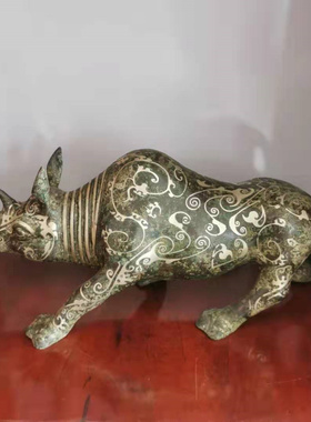 犀牛尊仿古青铜器风水客厅书房纯铜摆件古玩做旧镇宅家居装饰礼品