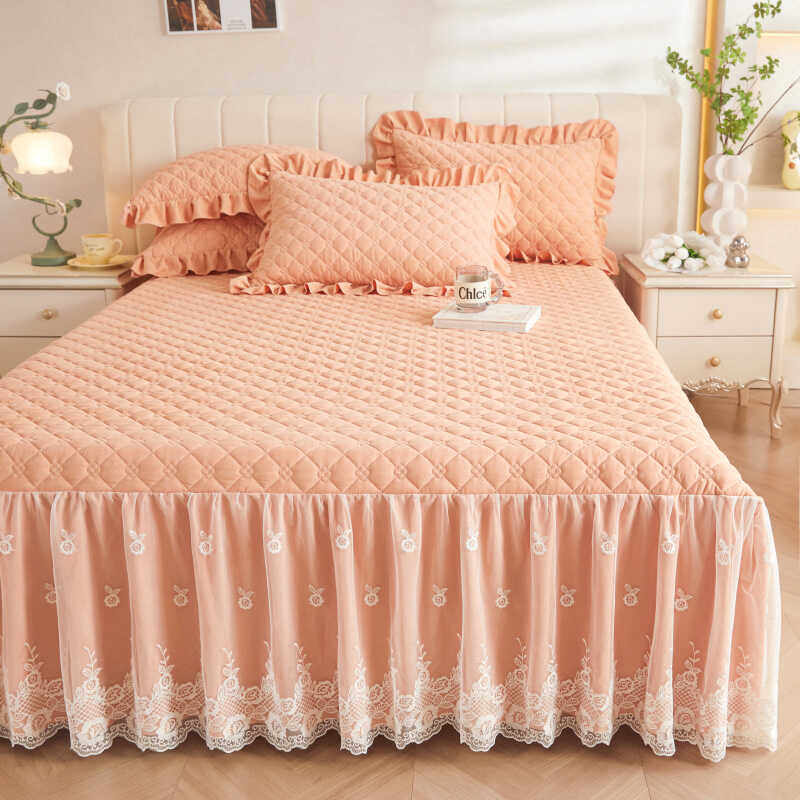 可爱公主蕾丝花边夹棉床罩床裙加厚防滑床套四季通用1.6米1.35床,淘宝优惠券,粉丝福利购,淘宝优惠卷