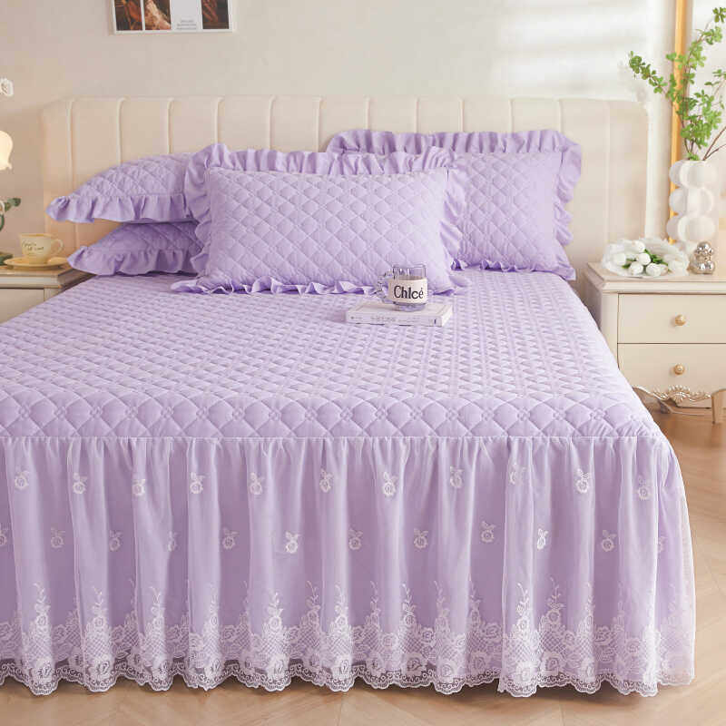 可爱公主蕾丝花边夹棉床罩床裙加厚防滑床套四季通用1.6米1.35床,淘宝优惠券,粉丝福利购,淘宝优惠卷