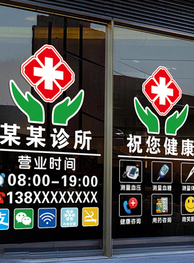 中西医诊所卫生所玻璃门装饰贴