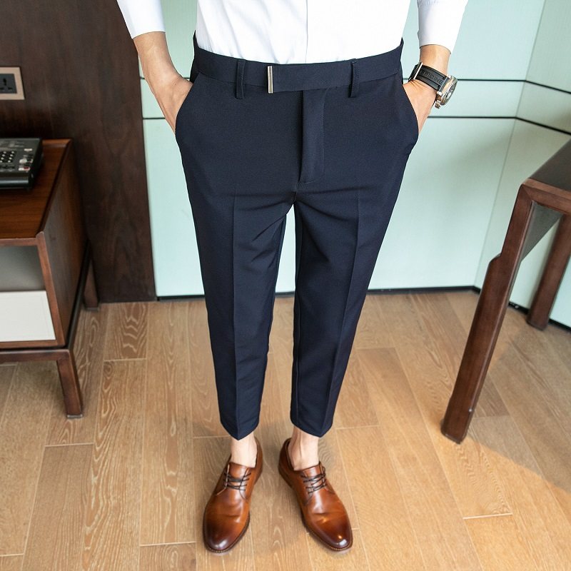 秋季男士小西裤修身小脚弹力休闲裤时尚坠感西装裤子男九分裤商务,淘宝优惠券,粉丝福利购,淘宝优惠卷