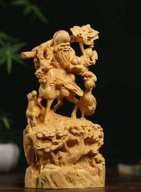 居舍小叶黄杨木寿星摆件鹿鹤同春