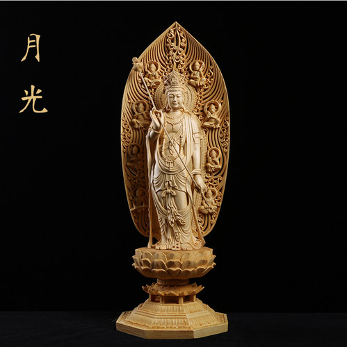 木雕工艺品北美桧木实木雕刻中式家居装饰佛像摆件药师佛东方三圣 - 图1