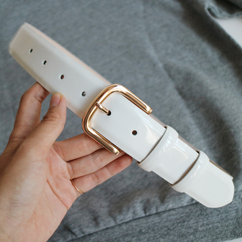 时尚头层牛皮漆皮亮皮简约百搭腰带女真皮宽皮带裤带白色黑色红色