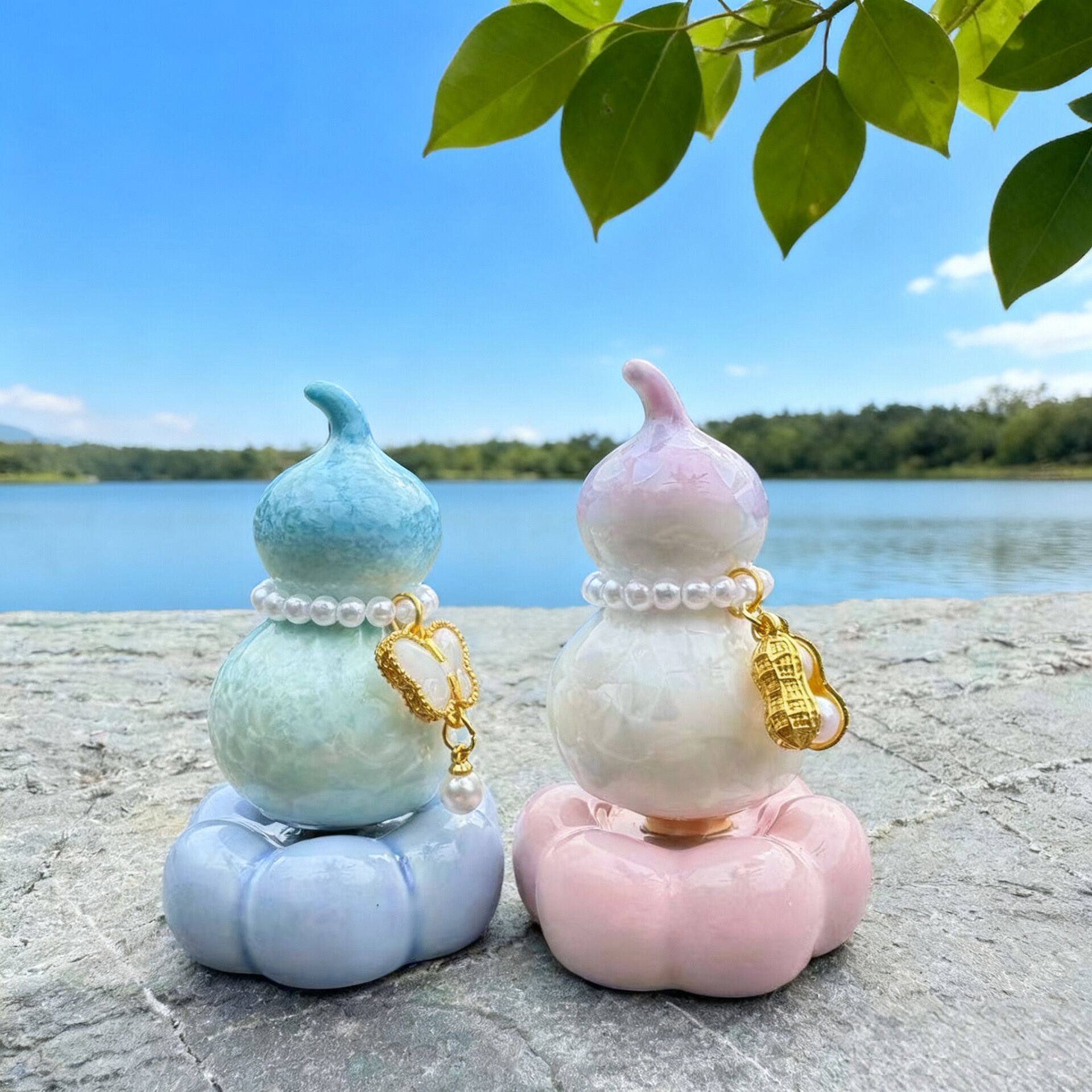 景德镇转转乐车载茶宠高颜值陶瓷家用小葫芦茶道摆件送礼旋转摆件,淘宝优惠券,粉丝福利购,淘宝优惠卷