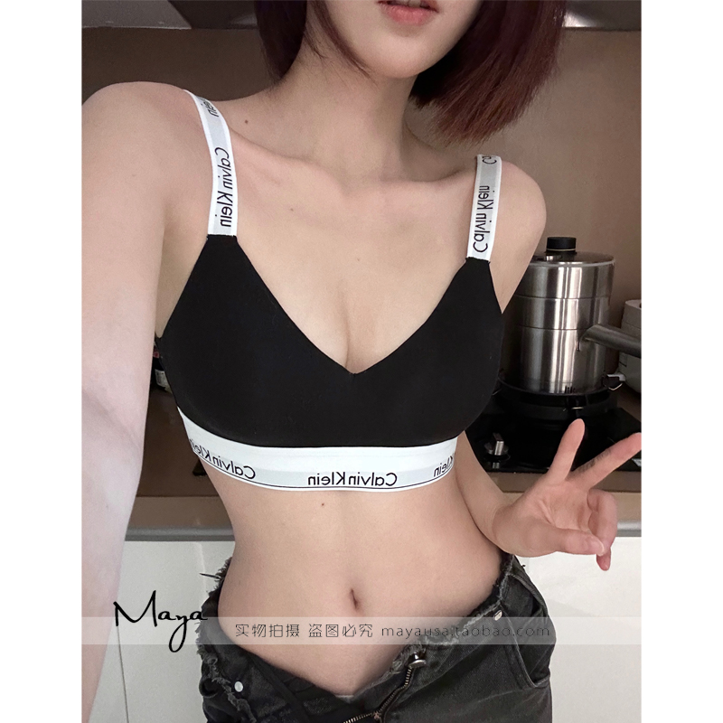 美国CK CalvinKlein女士运动内衣无钢圈带胸垫搭扣性感文胸QF7059-图0