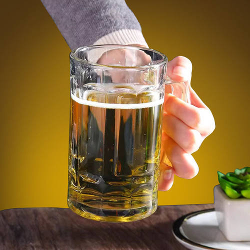 玻璃啤酒杯带把手扎啤杯家用喝水杯泡茶杯字酒吧用加厚大容量透明 - 图1