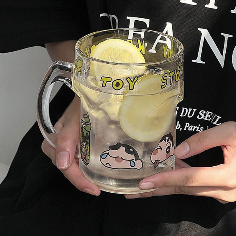 【2只】蜡笔小新玻璃贴花饮料杯家用卡通水杯果汁咖啡杯啤酒杯子 - 图3