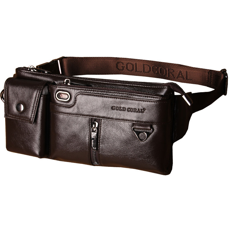 新款头层牛皮休闲男士多功能腰包 天博服饰男士包袋