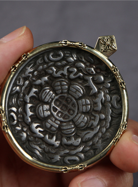 猪鼻款西藏天铁托甲九宫八卦牌精工包镶藏式随身佛牌配饰挂坠