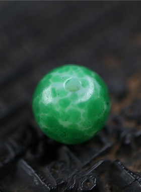 包老精品清代绿色点彩老琉璃散珠13mm多宝配珠文玩手串隔珠腰珠