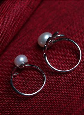 925纯银情侣戒指一对镶嵌珍珠男女款特价可调节大小