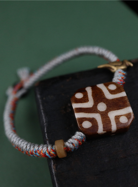 喜马拉雅 文化古珠 南亚邦提克木化石棱珠手链原创女款腕饰品