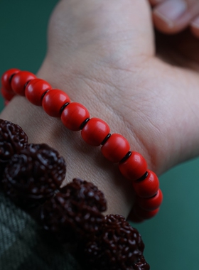 包老清代红雪巴琉璃手串西藏夏尔巴人手工血巴珠藏式老珠子红配珠