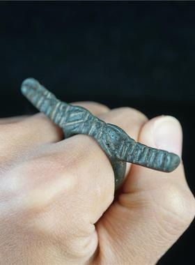 包老少见精品西藏传天铁托甲牛角形杵戒指藏式牛货多吉戒环戒圈