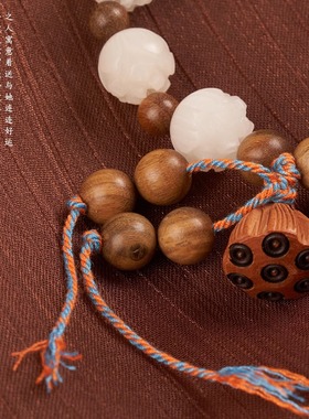 杭州灵隐天然菩提根手串手链绿檀木莲花玛瑙文玩佛珠转运招财手链