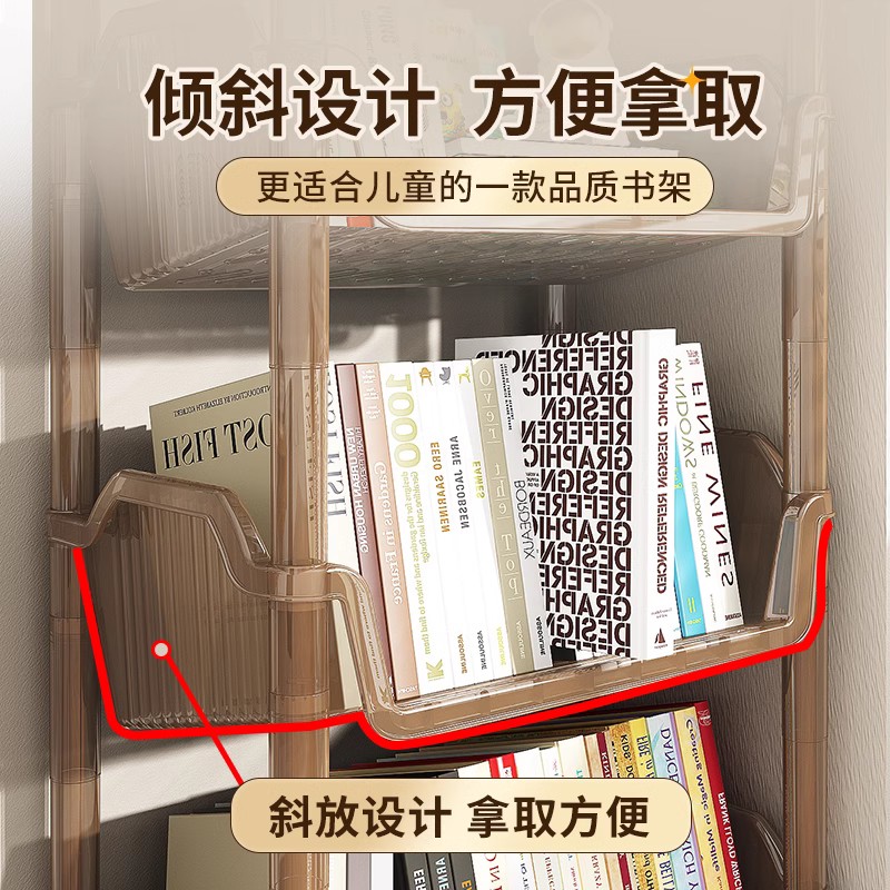 书架落地置物架一体靠墙可移动储物书桌收纳儿童绘本旋转简易书柜 - 图1