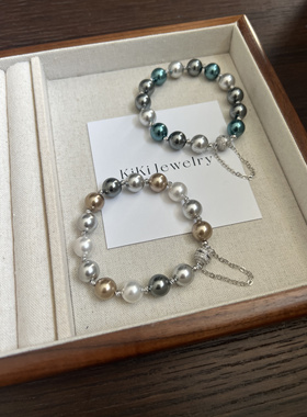 Kiki.大溪地混彩珍珠手链 孔雀绿人造珍珠手串磁吸扣防丢链