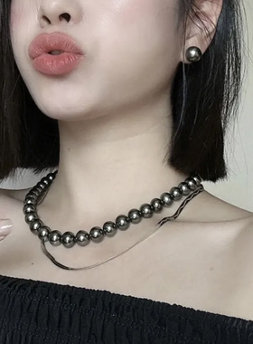 Kiki.进口人造大溪地黑珍珠项链仿拉贡小众高级锁骨链施华洛珍珠