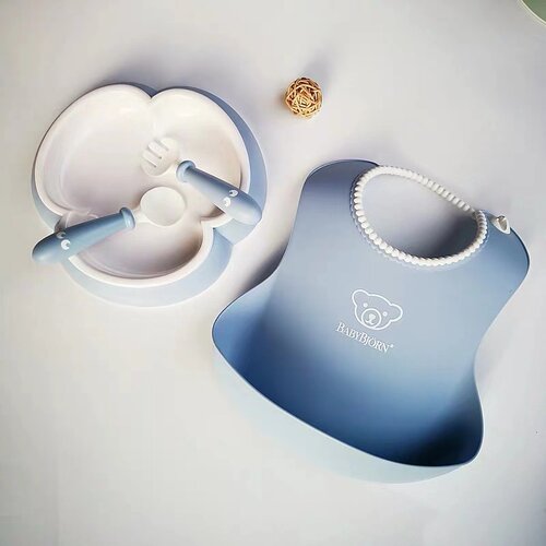瑞典BabyBjorn宝宝叉勺水杯餐盘围兜儿童防滑辅食套装婴儿餐具 - 图2