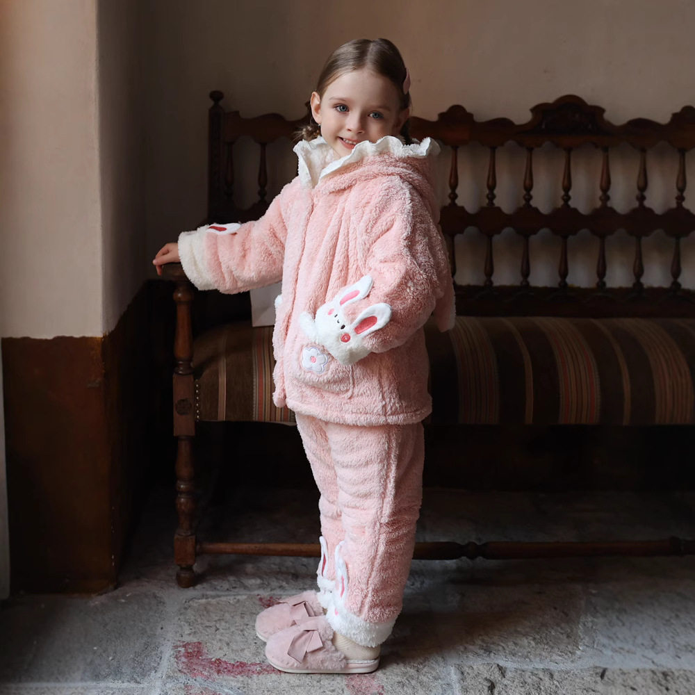 鱼飞云游冬季女童家居服保暖珊瑚绒羊羔绒卡通睡衣加绒可外穿套装,淘宝优惠券,粉丝福利购,淘宝优惠卷