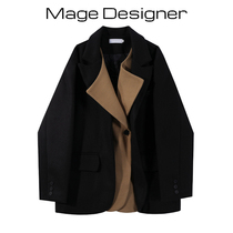 Collage design Sensation Thickened Hair Suit Jacket Woman Winter Warm Windproof Superior Sense Loose of Heavy Coat Tide