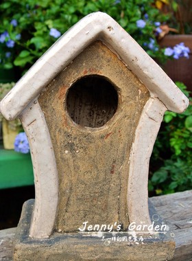 美式乡村风鸟窝陶土房子孤品摆件