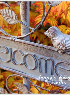 美式乡村田园风做旧花境欢迎牌