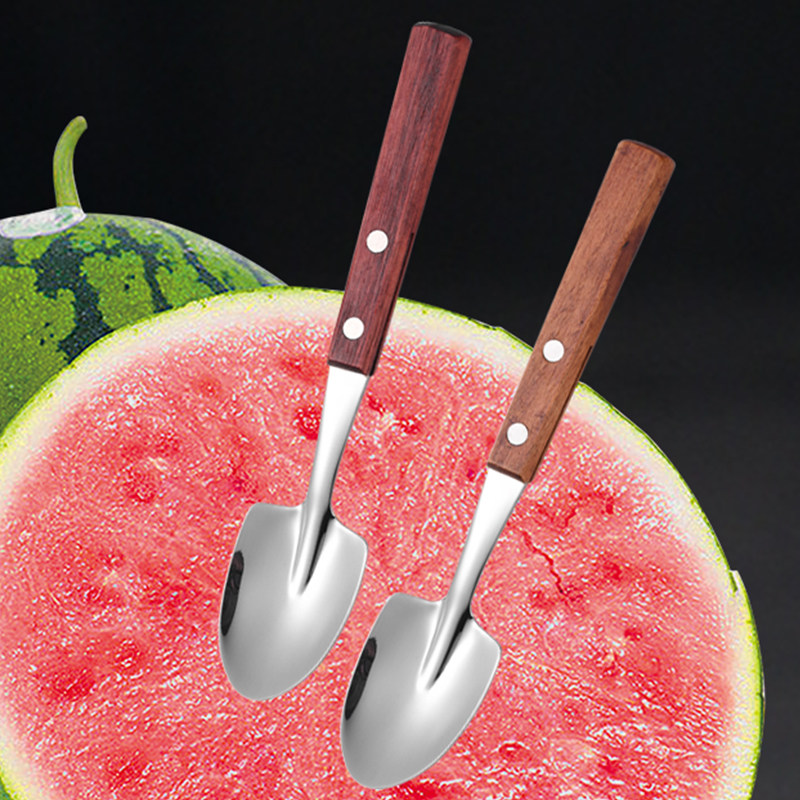 304不锈钢甜品勺子木柄铁锹勺西瓜勺水果勺炒饭雪糕勺百香果小勺,淘宝优惠券,粉丝福利购,淘宝优惠卷