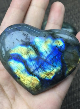 高颜值天然拉长石爱心型桌面摆件