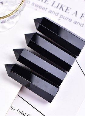 天然黑曜石水晶柱手工抛光