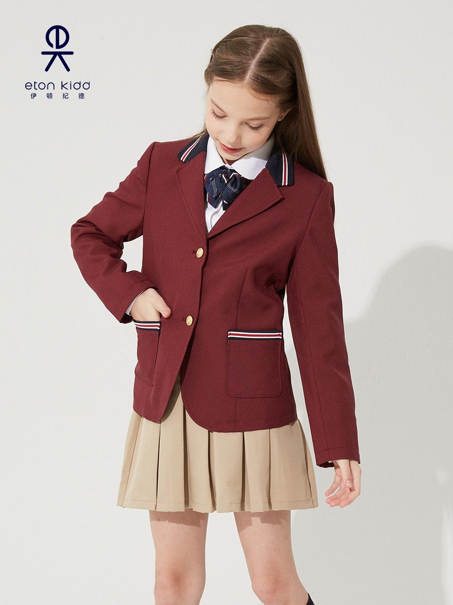 伊顿纪德校服男女童藏青色小西服外套枣红色中小学学院西服13Z103