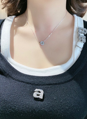 S925银铜钱双环满钻项链情侣生日礼物不褪色送礼盒礼袋顺丰7