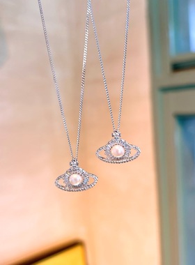 S925银纯银珍珠土星纯银项链不褪色圣诞送礼盒礼袋顺丰11