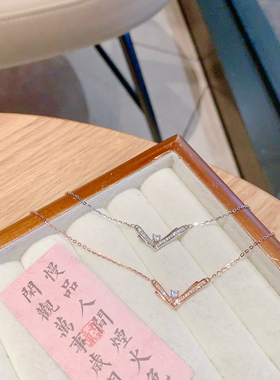 S925银V锆石银项链送礼盒礼袋情人纪念日礼物顺丰8