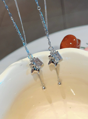 S925银纯银马上有钱流苏项链不褪色七夕送礼盒礼袋顺丰包邮8