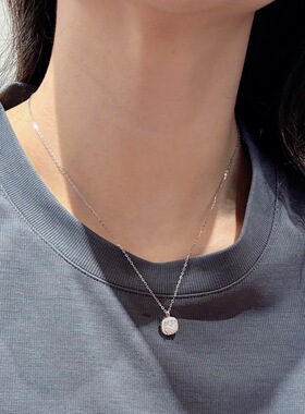 S925银纯银莫桑钻方糖项链纯银项链不褪色礼盒礼袋新年顺丰3