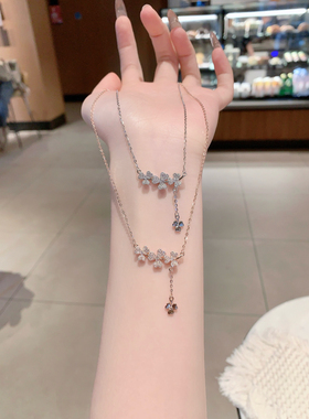 S925银新款三叶草流苏项链不褪色送礼盒礼袋顺丰包邮6