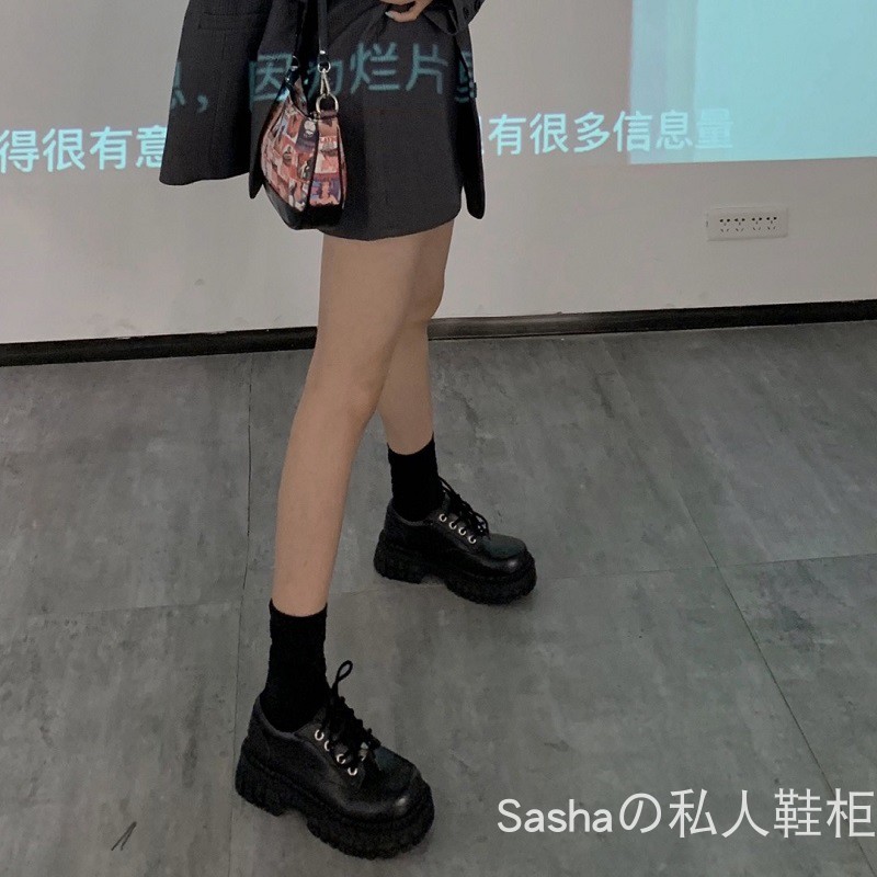 delias同款厚底松糕鞋女原宿日系jk大头鞋学院英伦风ins潮小黑鞋 - 图1