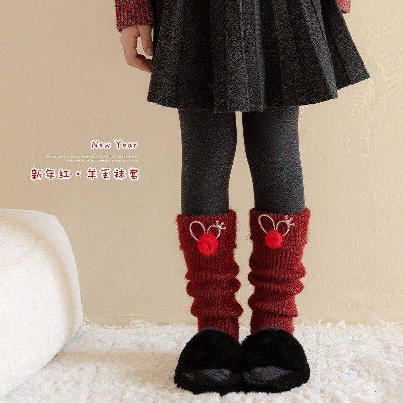 「新年款」儿童袜套秋冬加厚羊毛保暖堆堆小腿袜女童针织红色腿套,淘宝优惠券,粉丝福利购,淘宝优惠卷