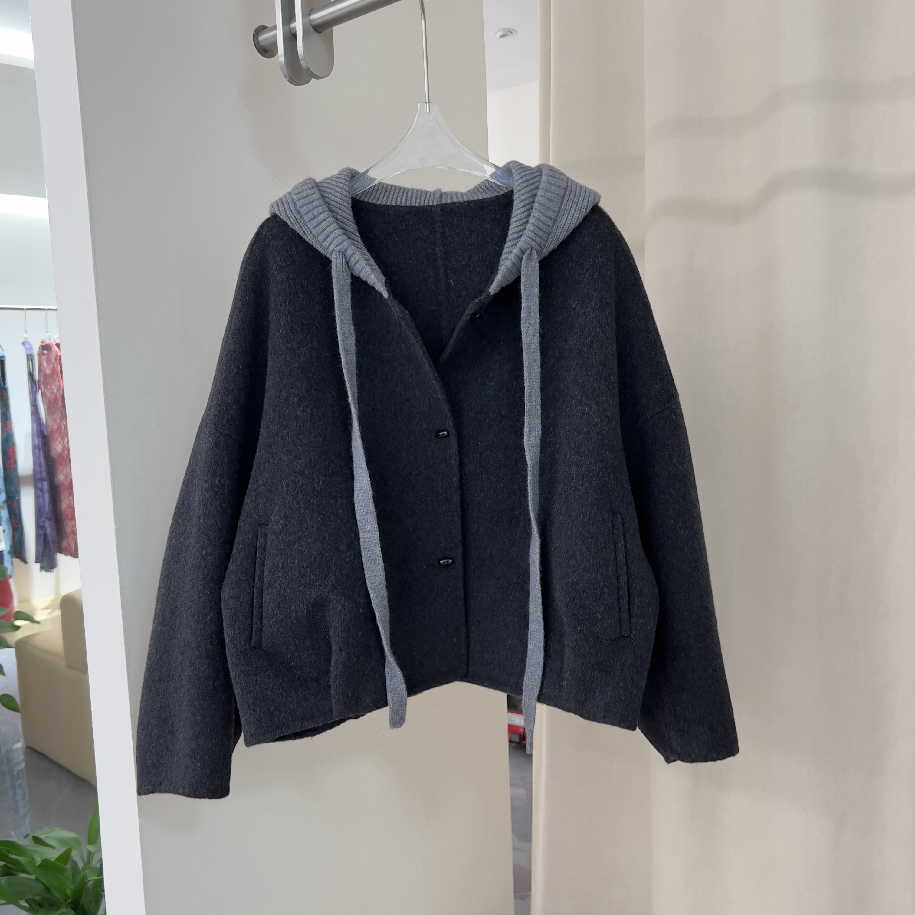 气质高级感宽松蝙蝠袖毛呢外套女秋冬季韩系经典百搭休闲短款上衣,淘宝优惠券,粉丝福利购,淘宝优惠卷