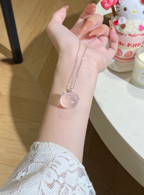 天然白水晶粉水晶Kitty小熊项链女款时尚百搭饰品招财转运
