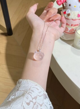 天然白水晶粉水晶Kitty小熊项链女款百搭招财转运合金链条她屿
