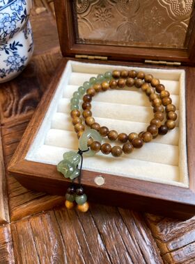 平安喜乐 天然沉香和田玉小马手链小众设计简约新中式国风礼物