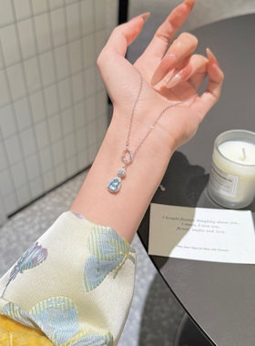 天然海蓝宝葫芦项链S925纯银女小众设计感高级感轻奢锁骨链她屿