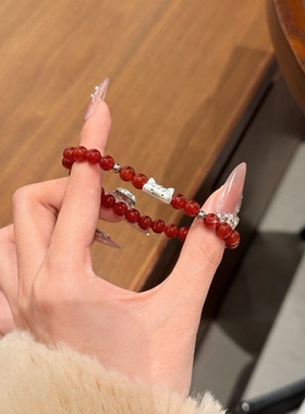 【法棍猫家族·红玛瑙·银】999足银法棍猫红玛瑙手链本命年她屿