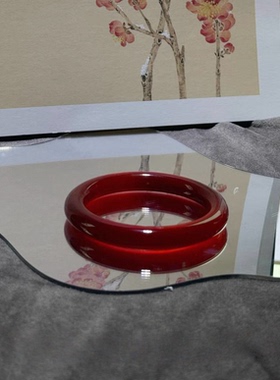 天然玛瑙手镯红色玉髓手镯女圆条中国红玉髓玉镯高级感镯子送礼物